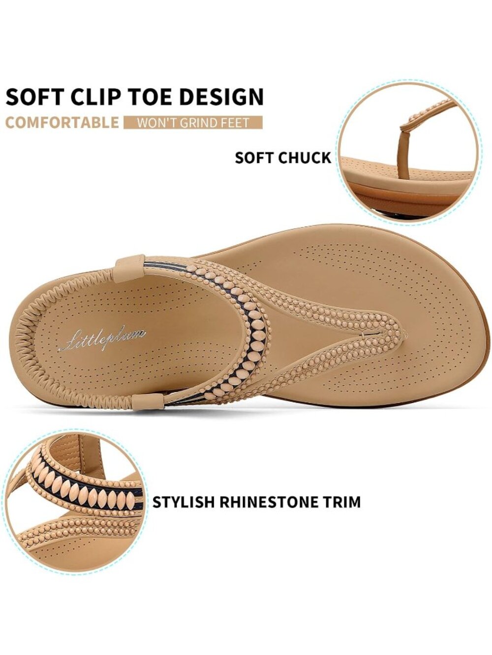 Women's Arch Support Flip Flops Classic Apricot Shoes Ankle Strap Flat Sandals - Picture 4 of 6